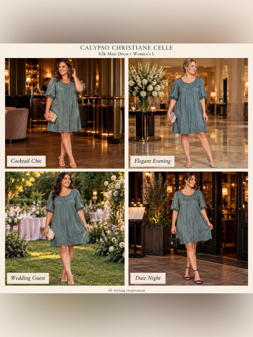 Christiane Cello‎ Calypso Silk Mini Dress Women L Formal Glam Cocktail Dinner